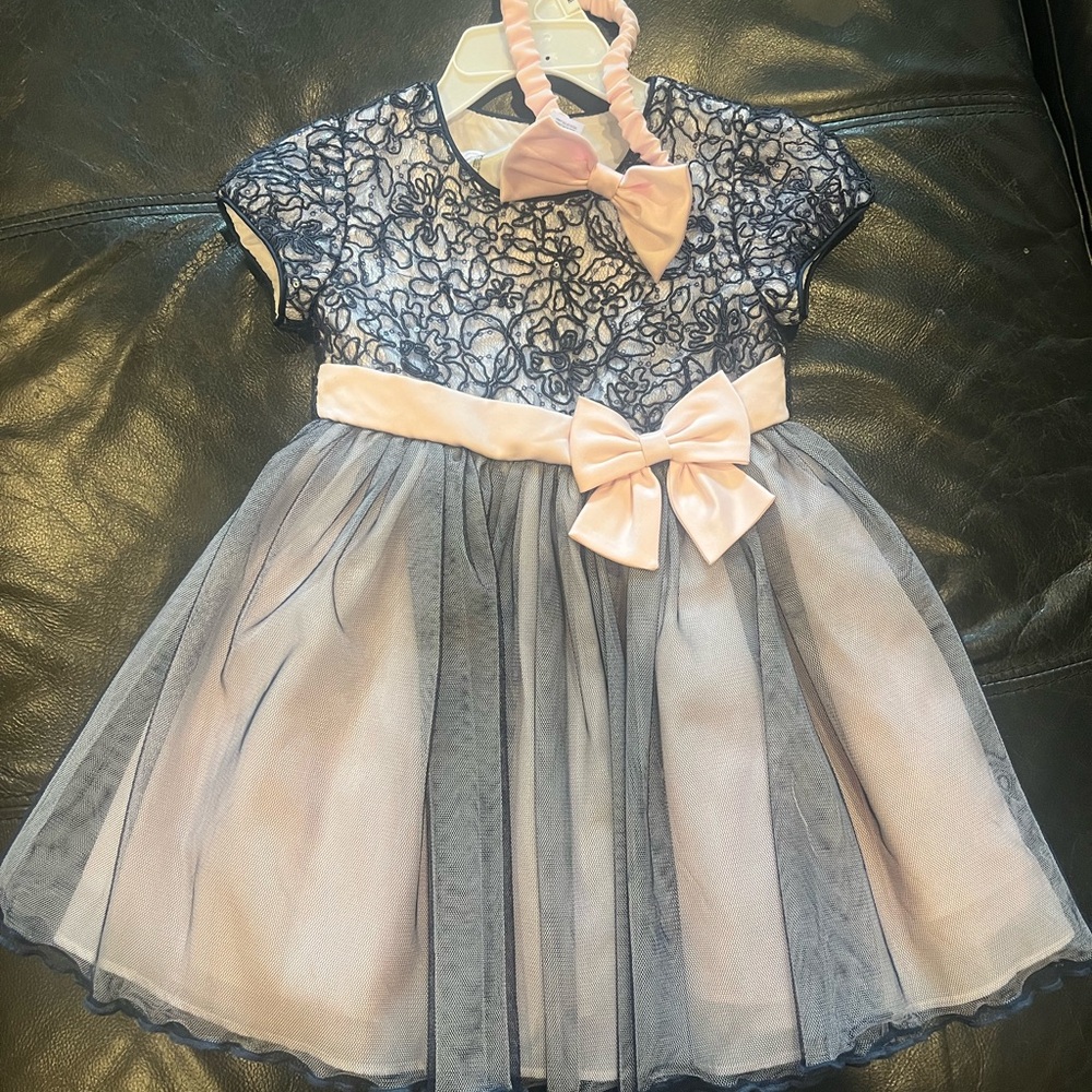 Bonnie Baby Navy and Pink Lace Dress